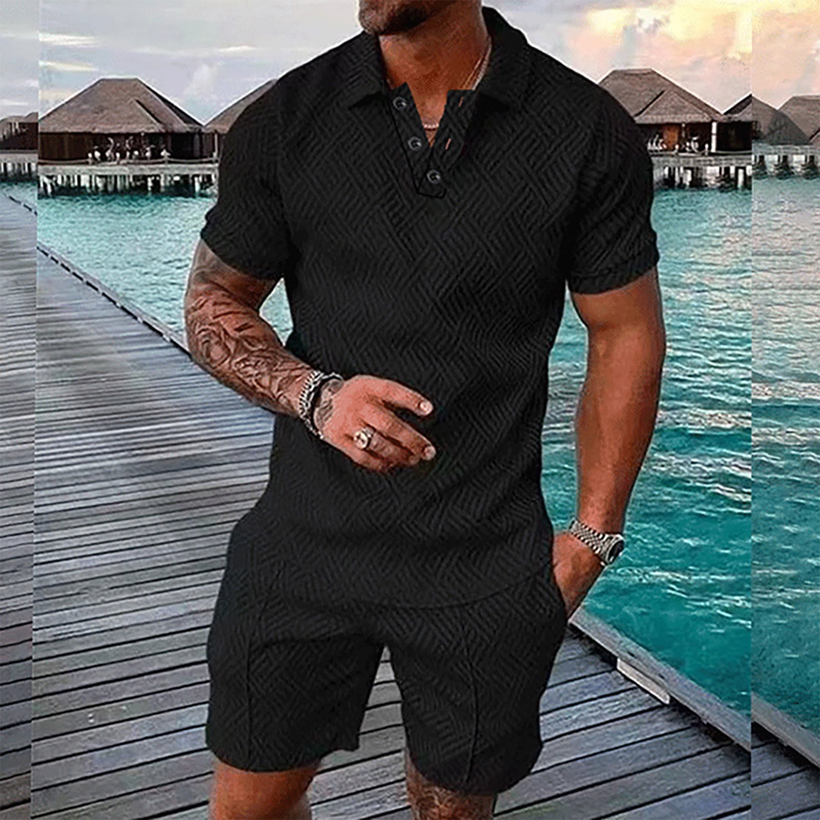 Amazon.com: Men' Tracksuit Casual Summer Short Shirt and
