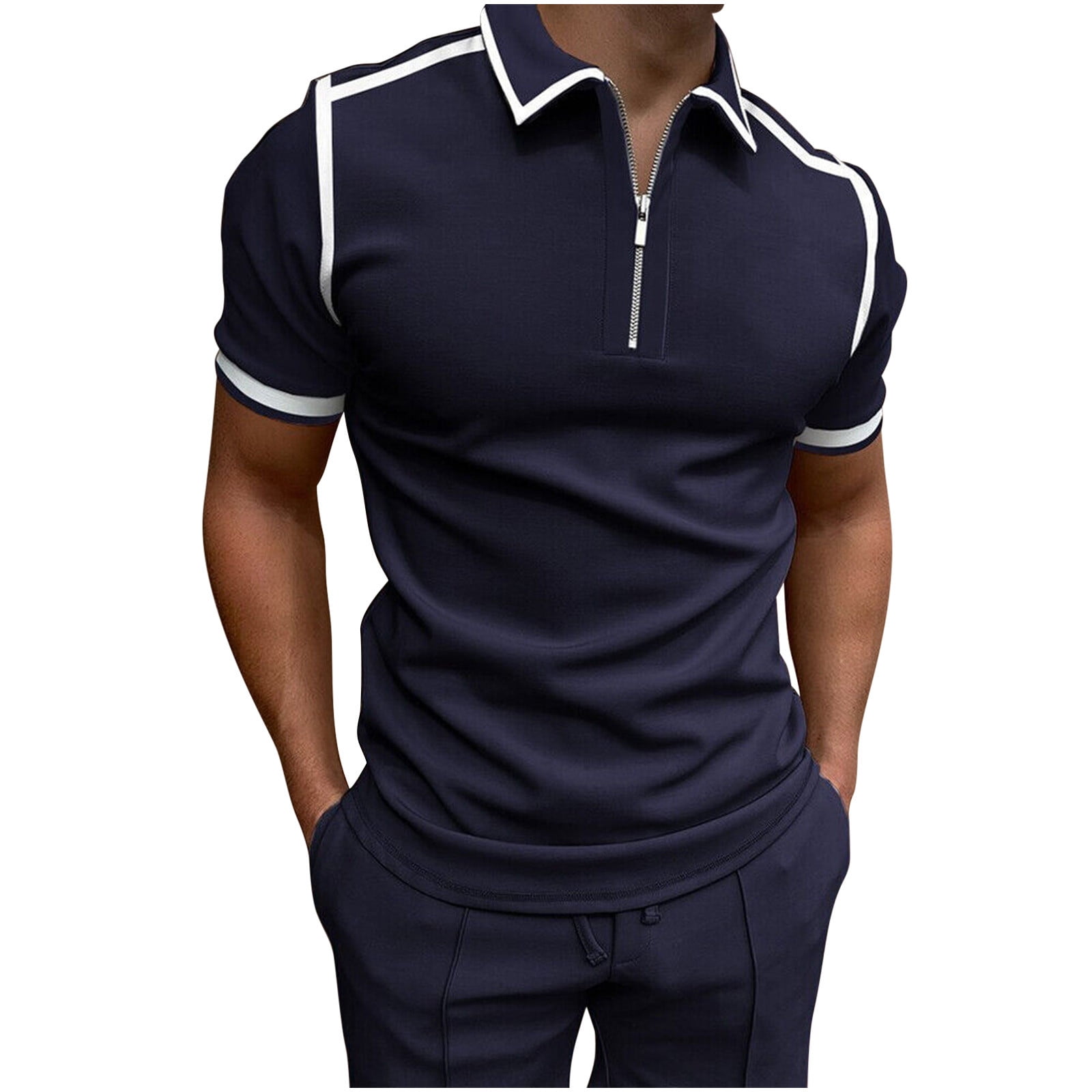 Men's Polo Shirt Golf Shirt Casual Holiday Lapel Quarter Zip Short Sleeve main image 0