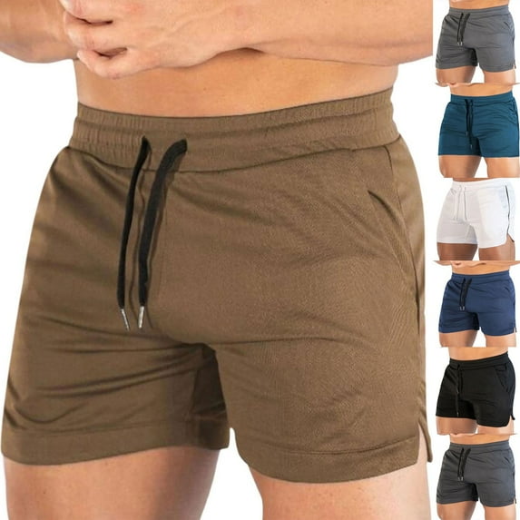 UVEASISHA Mens Gym Shorts 5 Inch Inseam Running Sports Shorts Mesh Quick Dry Workout Training Shorts Side Slit Casual Fitness Short Pants Khaki M