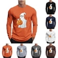 thumbnail image 1 of UVEASISHA Mens Halloween Long Sleeve T Shirts Funny Ghost Pumpkin Print Graphic Tees Regular Fit Casual Crewneck Pullover Holiday Gifts for Men Black M, 1 of 6