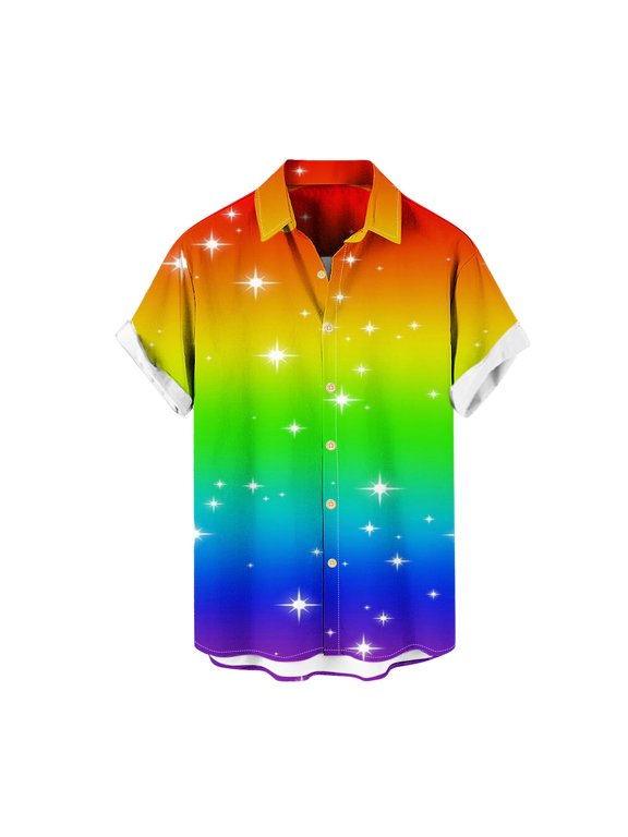 Mens Hawaiian Shirt Novelty,Men's Colorful Shirts Gay Pride Rainbow Short Sleeve Summer Button Down Beach Shirt Gift 2025 Clearance Sale,Multicolor XL