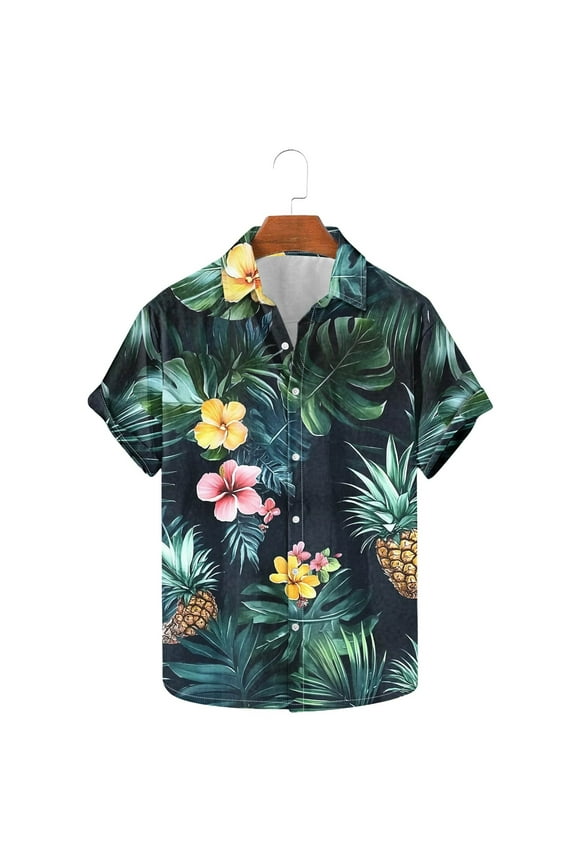 Mens Hawaiian Shirts Short Sleeve Button Up Beach Shirts Tropical Palm Tree Print Bowling Shirt Loose Fit Casual Holiday Tops Today's Sales Multicolor 3XL