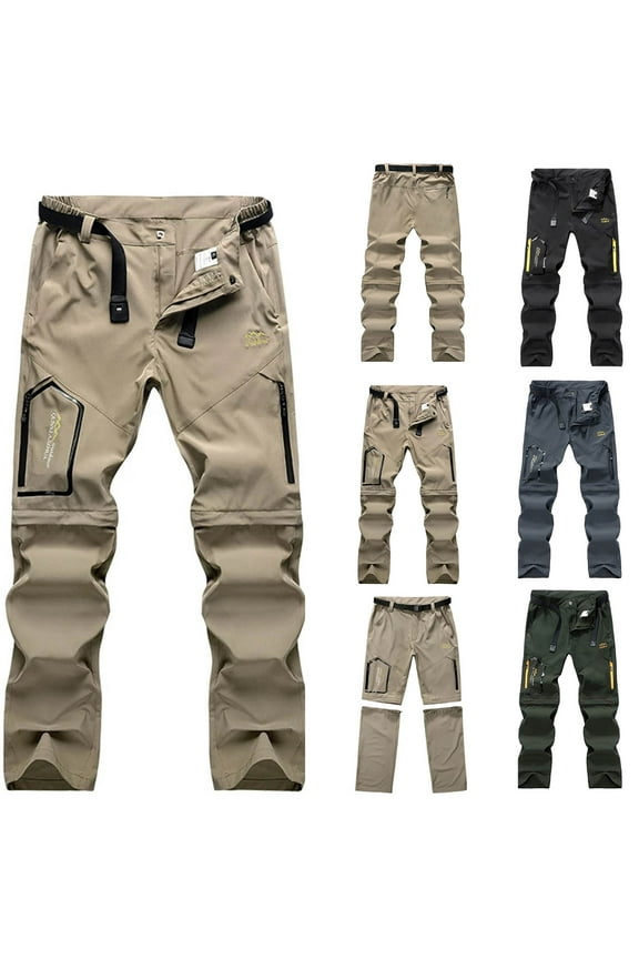 Mens Hiking Pants Quick Dry Lightweight Fishing Pants Convertible Zip Off Cargo Pants Strecthy Straight Leg Work Pants with Multi Pocket Black L