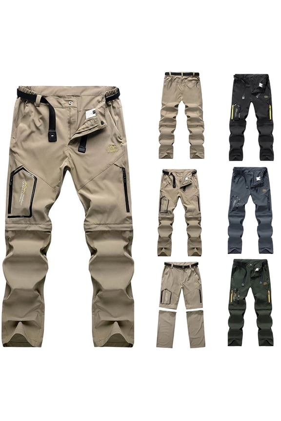 Mens Hiking Pants Quick Dry Lightweight Fishing Pants Convertible Zip Off Cargo Pants Strecthy Straight Leg Work Pants with Multi Pocket Spring Sale Army Green L