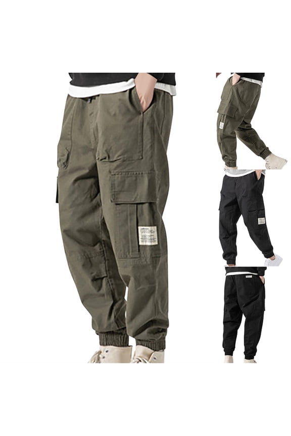 Mens Hiking Pants Tall Cotton Casual Cargo Pants Outdoor Ripstop Work Pants Straight Leg Relaxed Fit Multi Pockets Lightweight Tactical Pants,Army Green,M