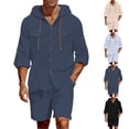 thumbnail image 1 of UVEASISHA Mens Hooded 2 Piece Outfits Summer Casual Linen Sets Roll Up Long Sleeve Button Down Shirts and Shorts Lounge Set 2026 Fashion Travel Outfits Navy 3XL, 1 of 10