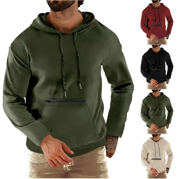 UVEASISHA Mens Hooded Sweatshirt Fall Casual Drawstring Hoodies Lightweight Comfy Long Sleeve Pullover Tops with PocketKhaki M