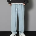 thumbnail image 1 of UVEASISHA Mens Jeans Baggy Casual Denim Pants Lightweight Drawstring Straight Wide Leg Pants Light Blue S, 1 of 5