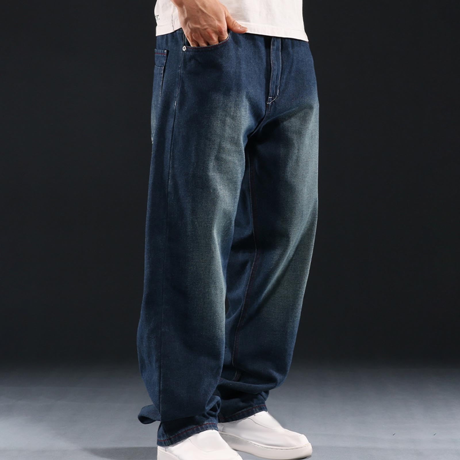 UVEASISHA Mens Jeans Cargo Pants High Waist Straight Wide Leg Pants Big ...