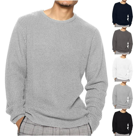 UVEASISHA Mens Knit Sweaters Crewneck Long Sleeve Knitted Pullover Solid Casual Jumper Tops Basic Texture Sweater Big Sales Today White L