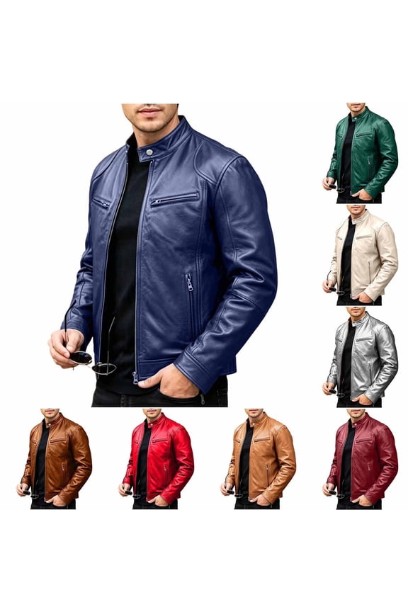 Mens Leather Jackets Button Stand Collar PU Bomber Jacket Big and Tall Fashion Motorcycle Jackets Fall Winter Full Zip Lightweight Windbreakers Army Green M