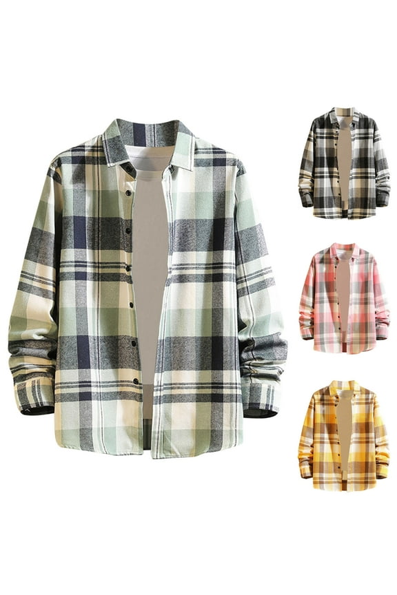 Mens Lightweight Button Down Shirt Jackets Plaid Long Sleeve Loose Flannel Shirts 2025 Fall Cotton Shacket Jacket with Pocket Sales Today,Green,XL