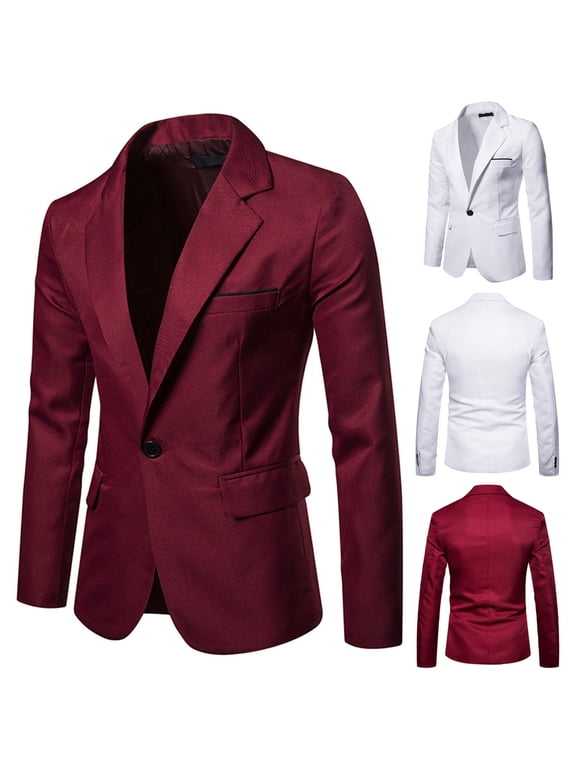 Mens Lightweight Dinner Jackets Dressy Elegant Sing Breasted Blazer Slim Fit Plain Color Suit Jacket for Party Wedding Stylish Formal Blazers Clearance Sales,Wine,S