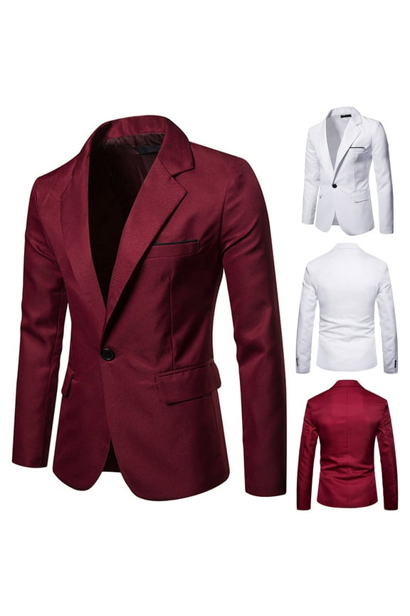 Mens Lightweight Dinner Jackets Dressy Elegant Sing Breasted Blazer Slim Fit Plain Color Suit Jacket for Party Wedding Stylish Formal Blazers Sales Today,Wine,XL
