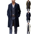 thumbnail image 1 of UVEASISHA Mens Lightweight Peacoat Single Breasted Casual Notched Collar Long Trench Coats Solid Color Vintage Slim Fit Overcoat with Pockets Beige L, 1 of 7