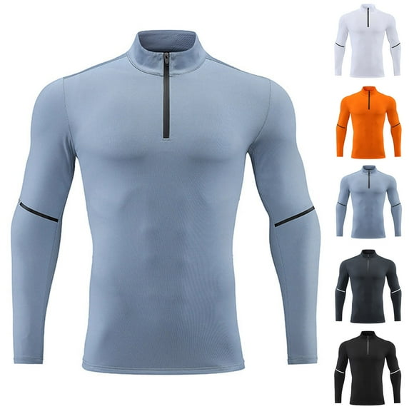 UVEASISHA Mens Lightweight Quarter Zip Workout Shirts Long Sleeve Stand Collar Sun Shirt Slim Fit Casual Muscle T-Shirts Soft Stretch Athletic Tops Dark Gray S