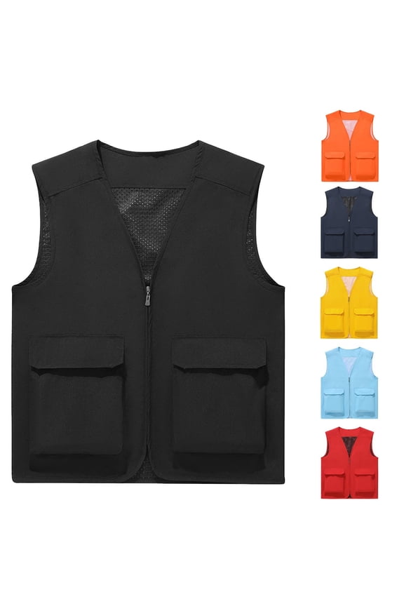 Mens Lightweight Work Vest with Pockets Mesh Quick Dry Cargo Vests Zip up V Neck Sleeveless Hiking Jackets Outdoor Sports Travel Waistcoat Black 3XL