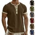 thumbnail image 1 of UVEASISHA Mens Linen Henley Shirt Short Sleeve Button Up Collarless T-Shirts Summer Regular Fit Beach Shirt Casual Vacation Hippie Tshirts Black 3XL, 1 of 7