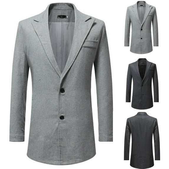 UVEASISHA Mens Long Blazer Jacket Solid Color Casual Business Trench Coat Single Breasted Regular Fit Office Jackets 2025 Fashion Mid Length Blazers Sales Today,Dark Gray,M