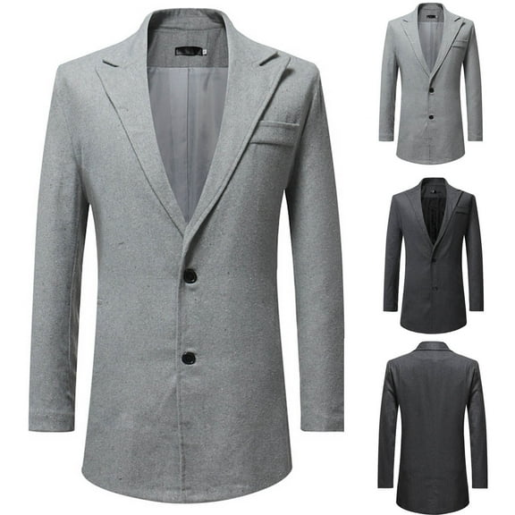 UVEASISHA Mens Long Blazer Jacket Solid Color Casual Business Trench Coat Single Breasted Regular Fit Office Jackets 2025 Fashion Mid Length Blazers Sales Today,Dark Gray,M