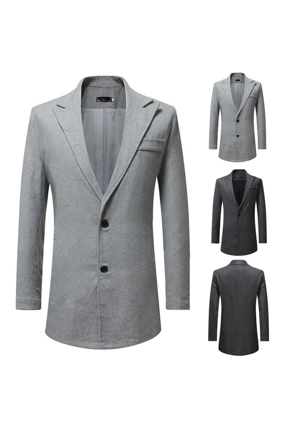 Mens Long Blazer Jacket Solid Color Casual Business Trench Coat Single Breasted Regular Fit Office Jackets 2025 Fashion Mid Length Blazers Clearance Sales Today,Dark Gray,L