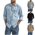 thumbnail image 1 of UVEASISHA Mens Long Sleeve Cargo Shirt Regular Fit Button Down Denim Shirt Cowboy Casual Lapel Collar Work Shirts with Pockets Light Blue L, 1 of 6