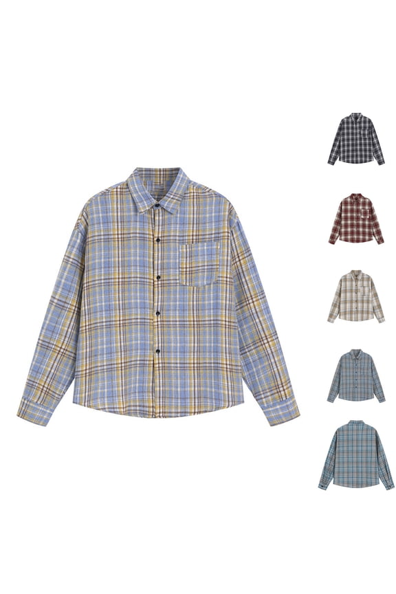 Mens Long Sleeve Plaid Shirts Big and Tall Casual Button Down Shirt for Men Regular Fit Work Shirts Lightweight Fashion Shacket Jacket Navy L