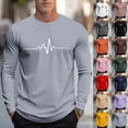thumbnail image 1 of UVEASISHA Mens Long Sleeve Shirts Casual Heartbeat Print T-Shirt Regular Fit Casual Pullover Tees Fall Fashion Workout Athletic Tops Army Green 4XL, 1 of 6