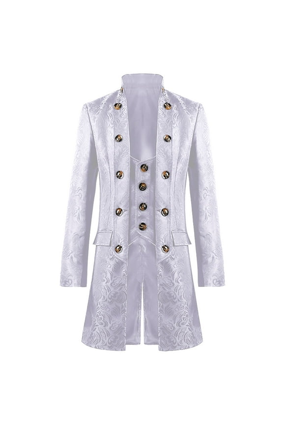 Mens Long Tuxedo Jacket Steampunk Tailcoat Jacket Stand Collar Vintage Courtly Style Suit Jackets Single Breasted Regular Fit Long Coat Sales Today Clearance,White,M
