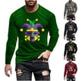 thumbnail image 1 of UVEASISHA Mens Mardi Gras Tshirt Crewneck Casual Long Sleeve Shirts Fancy Mask Graphic Tees Stretchy Slim Fit Gym Workout T-Shirts Wine M, 1 of 6