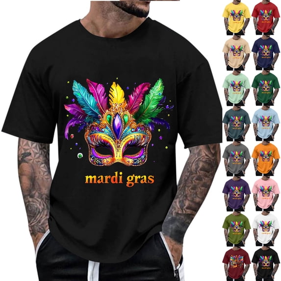UVEASISHA Mens Mardi Gras Tshirt Short Sleeve Crewneck Graphic Tees Carnival Themed Printed Loose T-Shirts Trendy New Orleans Party Shirt Green XL