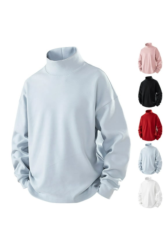 Mens Mock Neck Long Sleeve T Shirts Comfy Fleece Thermal Underwear Solid Color Casual Fall Winter Pullover Tops Pink M