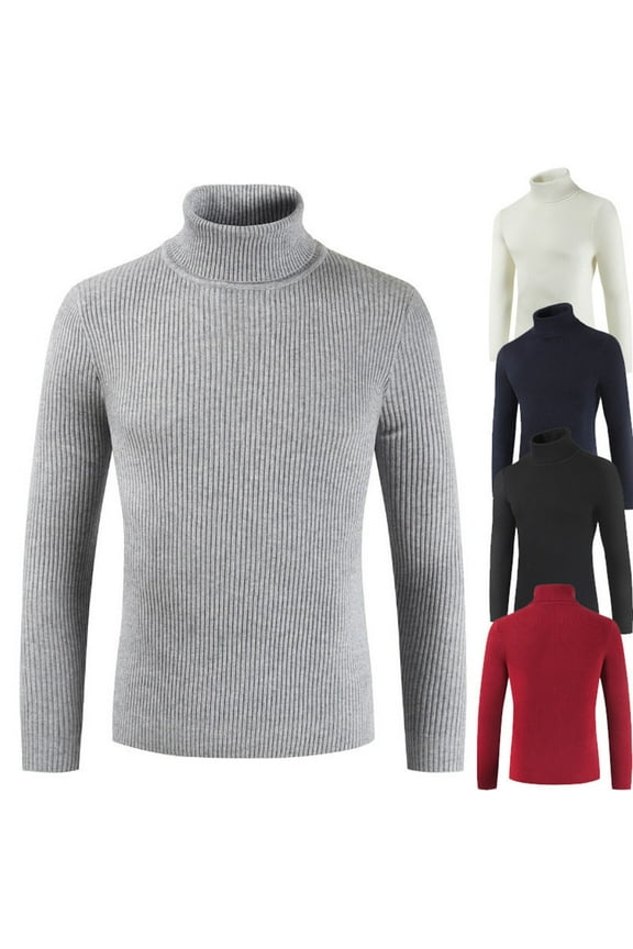 Mens Mock Turtleneck Sweaters Slim Fit Long Sleeve Ribbed Knit Pullover Fall Winter Thermal Sweater Solid Base Layer Jumper Tops Today's Sales Red L