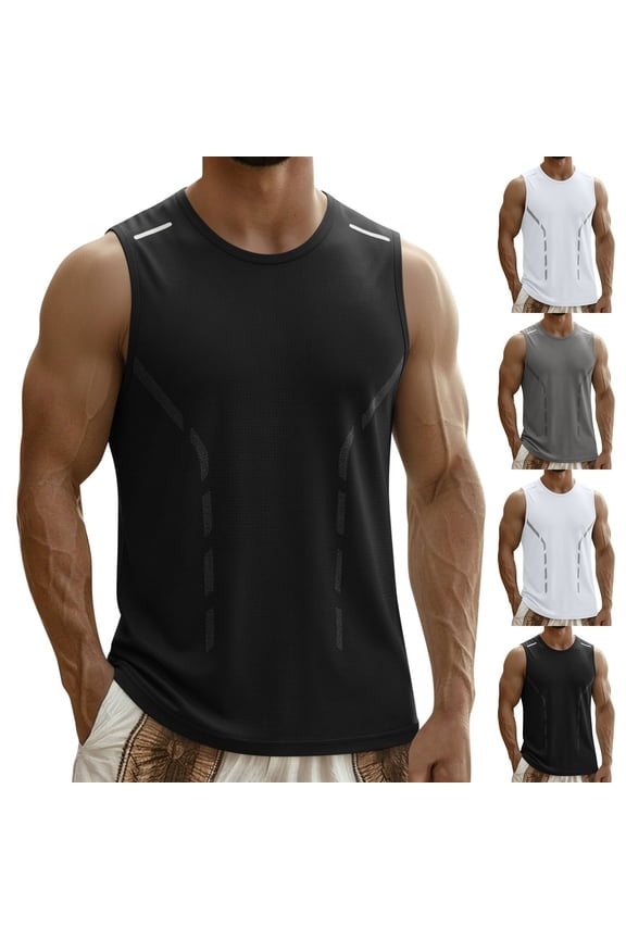 Mens Moisture Wicking Tank Tops Big and Tall Quick Dry Sleeveless Gym Shirts Breathable Crew Neck Athletic Muscle Tees for Training White 4XL