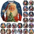 thumbnail image 1 of UVEASISHA Mens Oversized Christmas Sweatshirts Cute Santa Claus Print Fall Tops Xmas Casual Long Sleeve Crewneck Pullover Sweatshirt Holiday Funny Gifts Sales Today Clearance Blue 2XL, 1 of 4