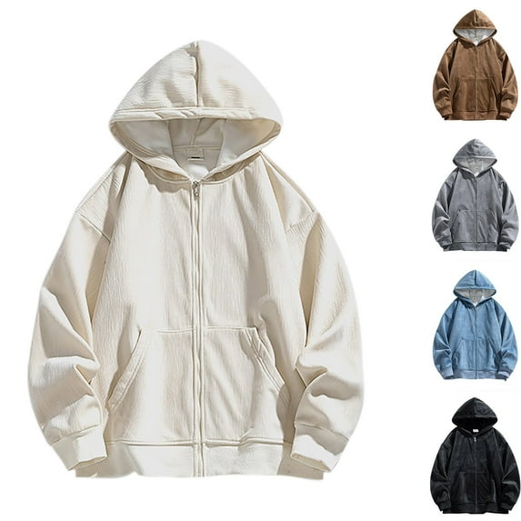 UVEASISHA Mens Oversized Full Zip Hoodie Solid Color Casual Hooded Jacket Drop Shoulder Long Sleeve Boyfriend Sweatshirts with Pockets Blue M