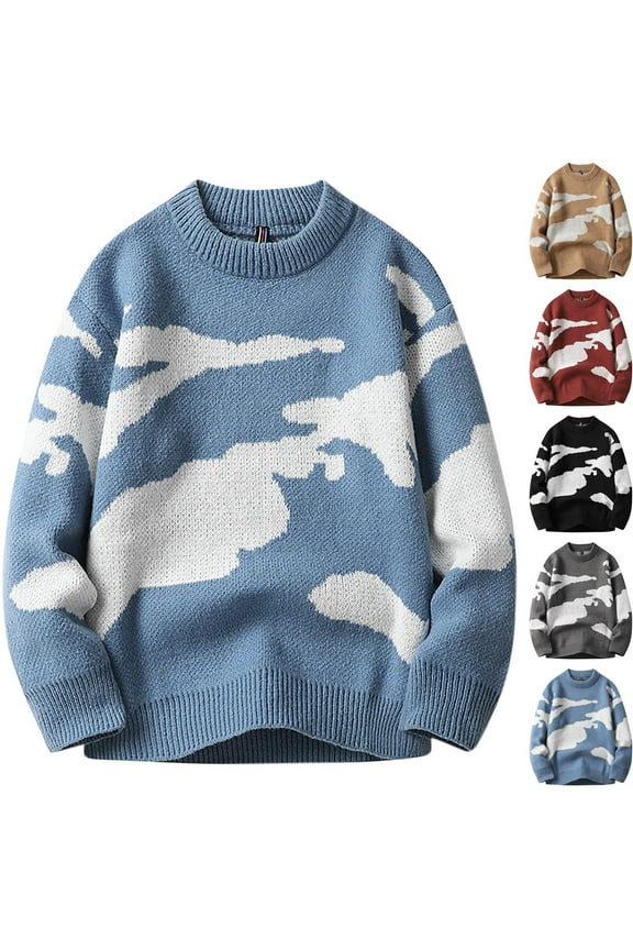 Mens Oversized Graphic Sweater Crewneck Long Sleeve Knitted Pullover Cable Knit Jumper Tops Fall Winter Trendy Casual Sweaters Black M