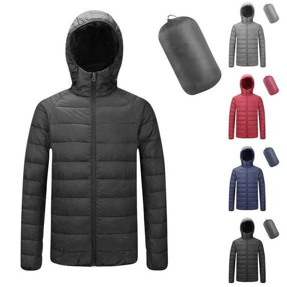 UVEASISHA Mens Packable Puffer Jackets Winter Lightweight Hooded Down Coats Slim Fit Casual Full Zip Quilted Jacket Foldable Warm Outerwear Navy M