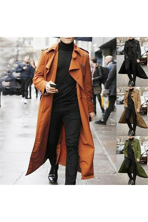Mens Peacoat Double Breasted Casual Long Trench Coats Slim Fit Lapel Windbreaker Jacket Fall Fashion Full Length Overcoat with Pockets Black XXL