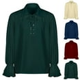 thumbnail image 1 of UVEASISHA Mens Pirate Shirt Renaissance Retro Lace Up Polos Shirts Ruffle Long Sleeve Collared Golf Shirts Gothic Medieval Costume Limited Time Deal,Blue,2XL, 1 of 7