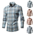 thumbnail image 1 of UVEASISHA Mens Plaid Work Shirts Long Sleeve Button Down Shirt Lapel Casual Slim Fit Shacket Fall Fashion Business Dress Shirts Pink S, 1 of 6