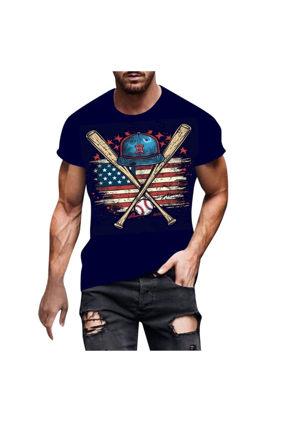 Mens Plus Size 4th of July Shirts,Independence Day Shirts for Men American Flag Print T-Shirts Patriotic Short Sleeve T-Shirt Festivel Round Neck Graphic Tees Muscle Tops 2025