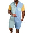 thumbnail image 1 of UVEASISHA Mens Polos Sets 2 Piece Outfits,Men's Short Set Big and Tall Summer Tracksuit Short Sleeve Button Down Polos Shirt and Shorts Set with Pocket 2025 Mint Green, 1 of 5