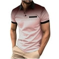 thumbnail image 1 of UVEASISHA Mens Polos Shirts Casual Short Sleeve Button Lapel Golf Fit Tee Shirts with Pocket Summer Fashion Stylish Polka Dot Gradient Color Work Top 2025,Pink,XXXL, 1 of 5