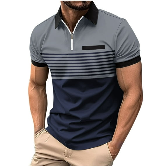 UVEASISHA Mens Polos Shirts Short Sleeve Zip Front,Men's Henley Shirts 2025 Muscle Fit Polos Shirts Vintage Casual Quarter Zipper V Neck T-Shirts for Men,Gray M