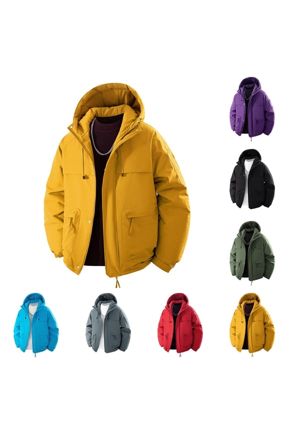 Mens Puffer Jacket Windproof Waterproof Winter Coats Thick Warm Hooded Quilted Jackets Outdoor Hiking Cycling Ski Coat with Zipper Pockets Purple XL