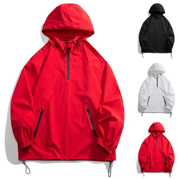 UVEASISHA Mens Pullover Rain Jacket with Hood Lightweight Waterproof Windbreaker Active Performance Soft Shell Jackets Red 3XL