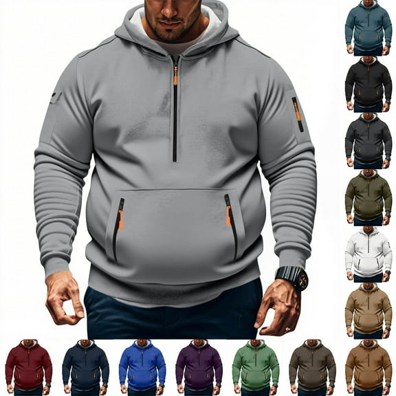 UVEASISHA Mens Quarter Zip Hoodies Big and Tall Cargo Sweatshirts Multi Pocket Fashion Oversized Pullover Tops Fall Winter Lightweight Workout Clothes Wine 5XL