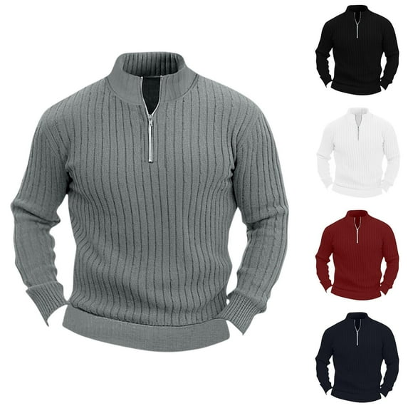 UVEASISHA Mens Quarter Zip Knit Ribbed Sweater Casual Stand Collar Long Sleeve Knitted Tops Cozy Soft Winter Sweaters 2025 Fashion Pullovers Navy XXL