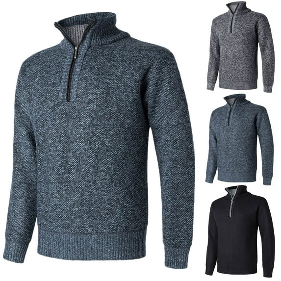 UVEASISHA Mens Quarter Zip Sweaters Long Sleeve Stand Collar Knit Pullover Tops Solid Casual Polos Sweater Lightweight Jumper Top Dark Gray L